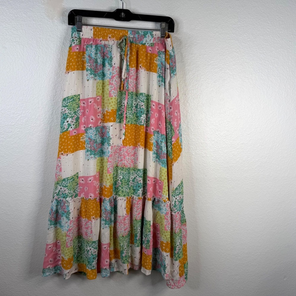 In February Women's Skirt Multicolor Sz L Patchwork Cottage Core Shabby Peasant